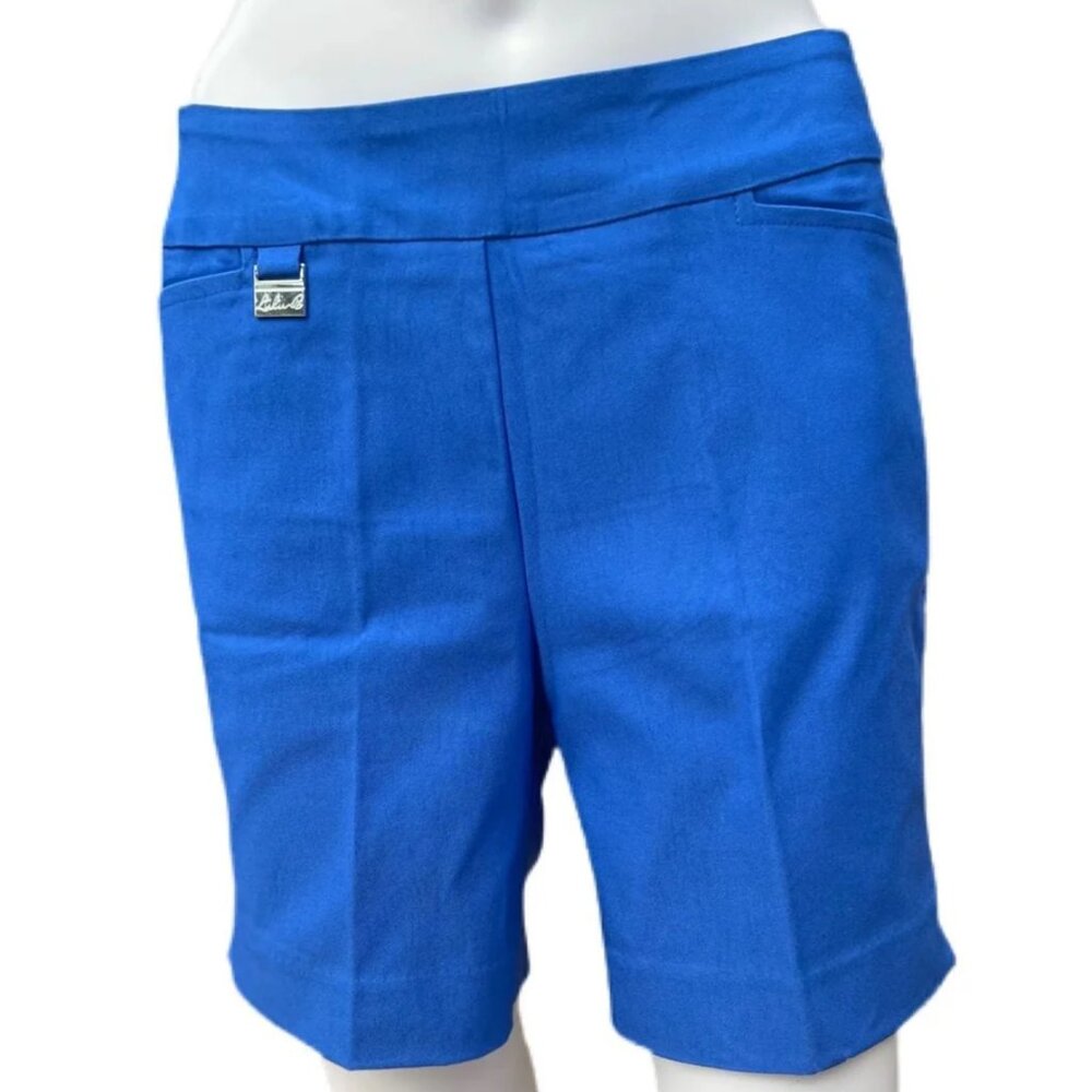 Lulu-B Ladies Blue Pull On Bangladine 10" Inseam Bermuda Shorts with Side Slit